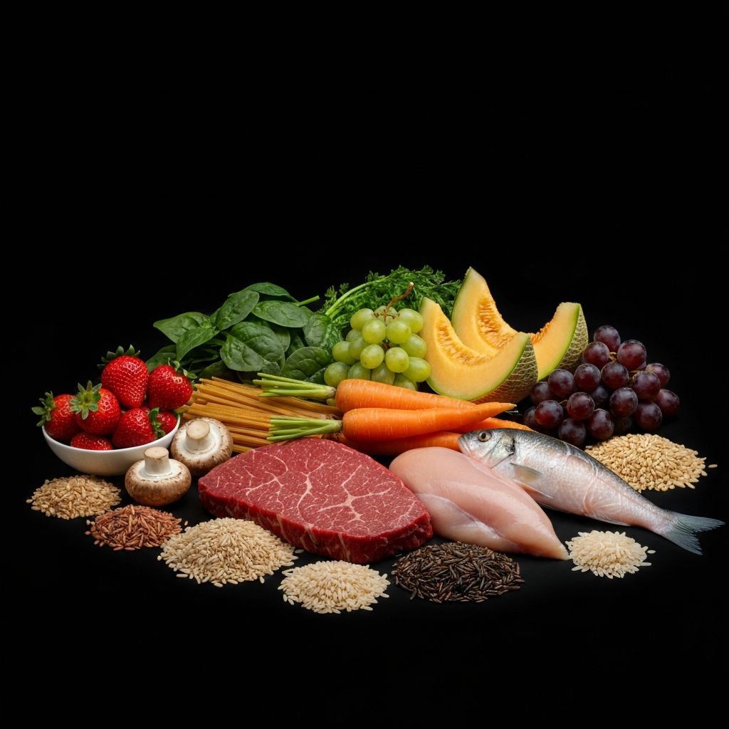 Diverse food groups showing balanced nutrition sources